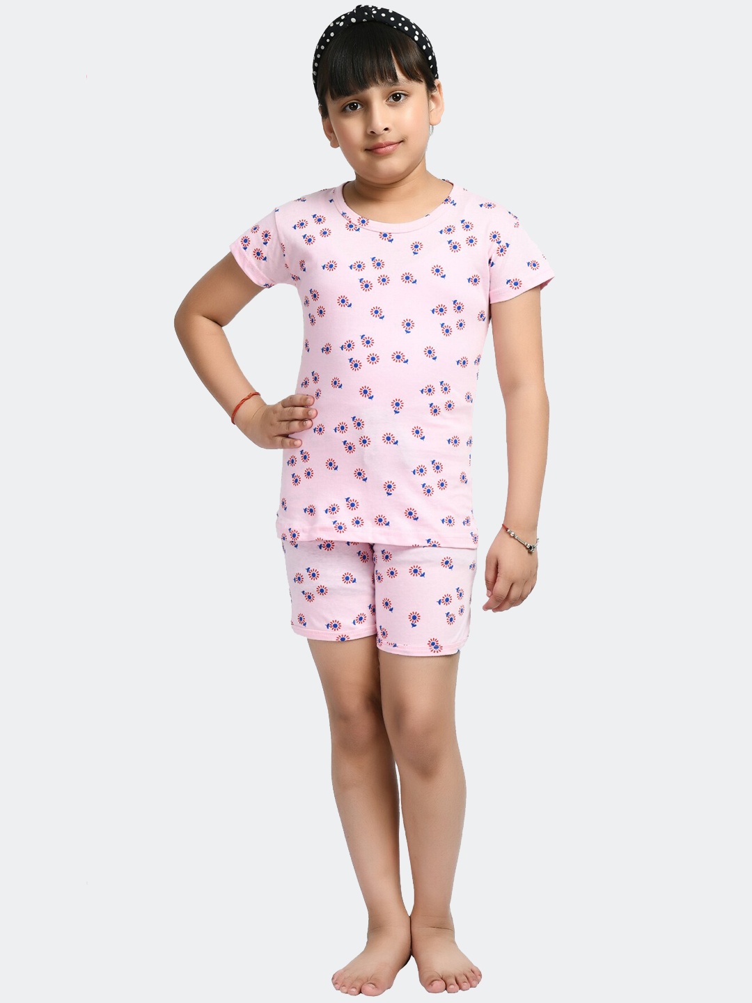 

IndiWeaves Girls Floral Printed Pure Cotton Night Suit, Pink