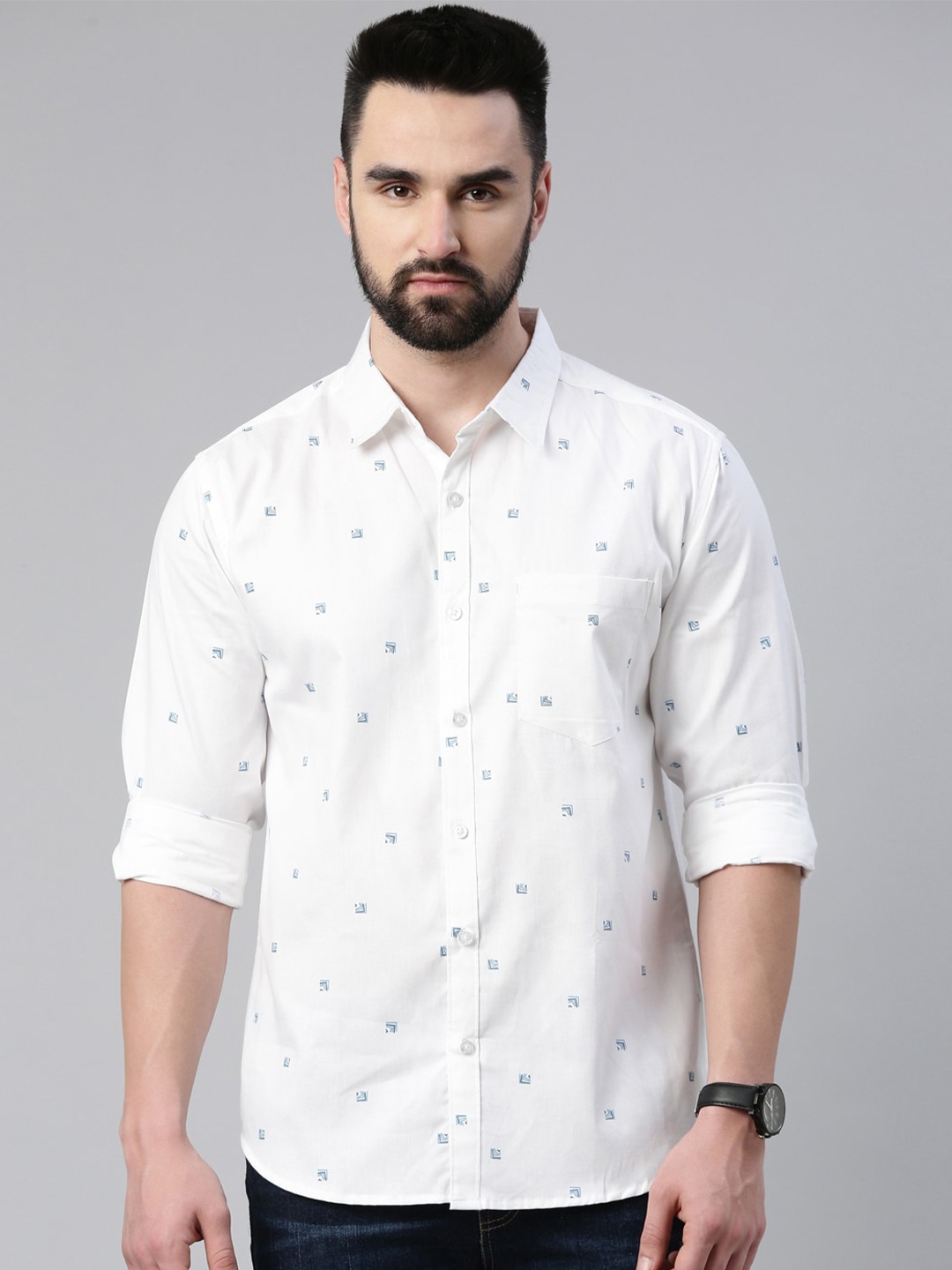 

Provogue Slim Fit Micro Ditsy Printed Opaque Cotton Casual Shirt, White