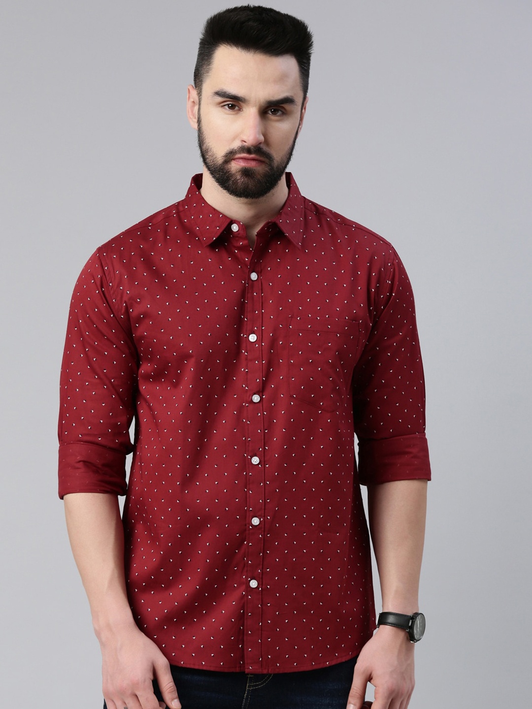 

Provogue Slim Fit Micro Ditsy Printed Opaque Cotton Casual Shirt, Maroon