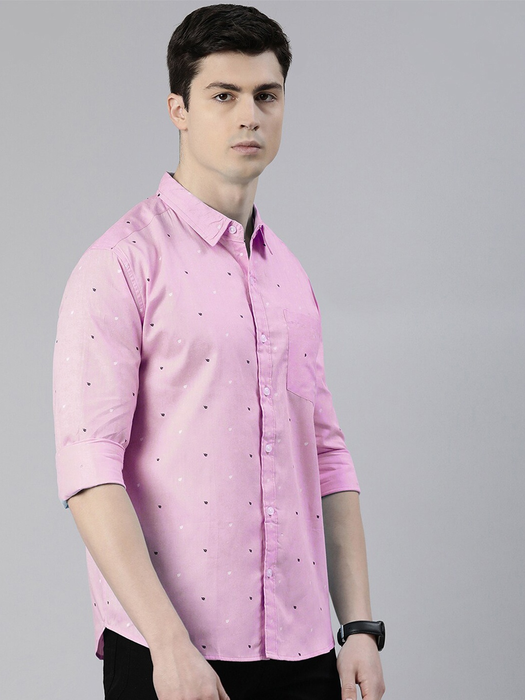 

Provogue Slim Fit Micro Ditsy Printed Opaque Cotton Casual Shirt, Pink