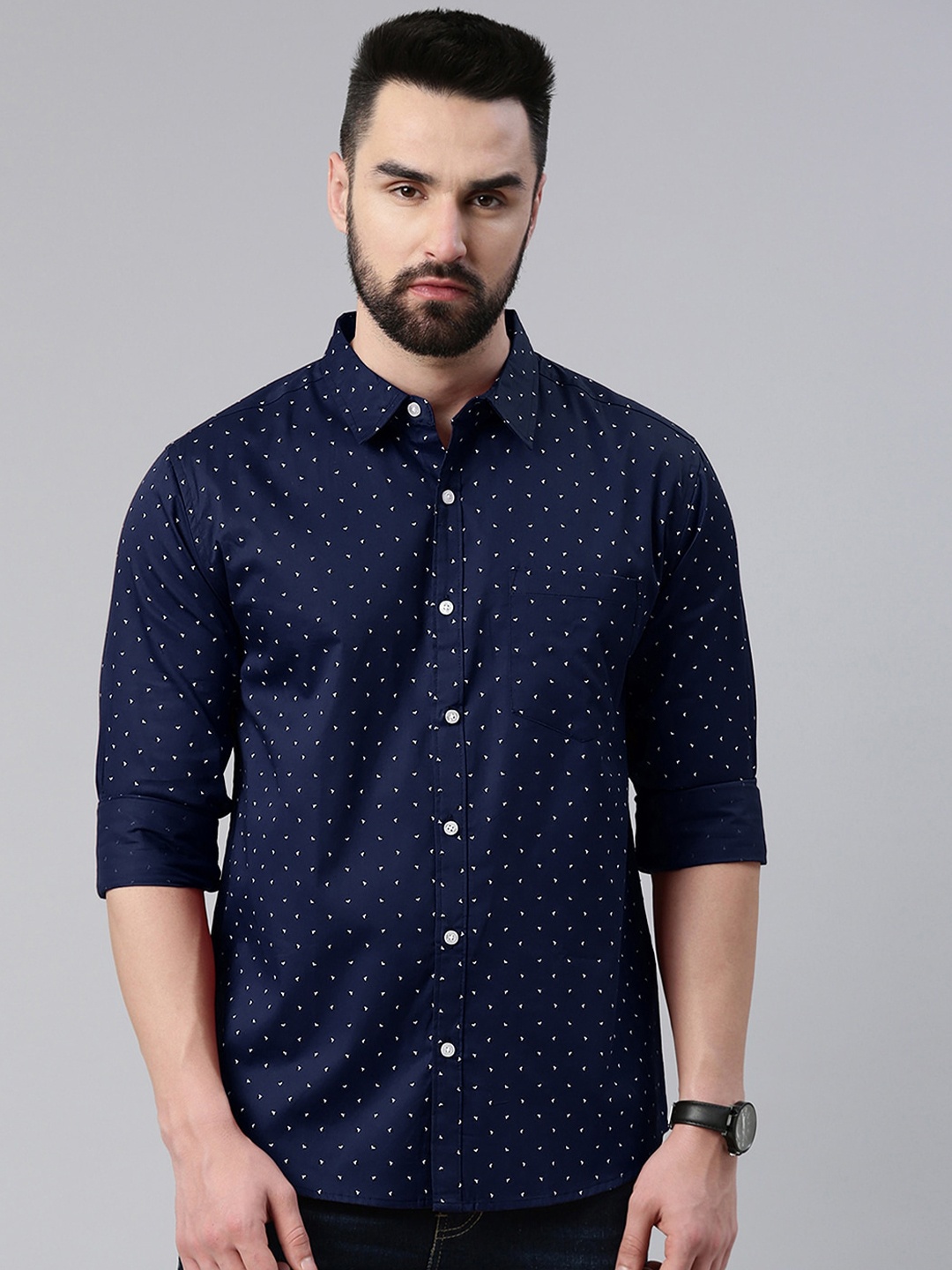 

Provogue Slim Fit Micro Ditsy Printed Opaque Cotton Casual Shirt, Navy blue