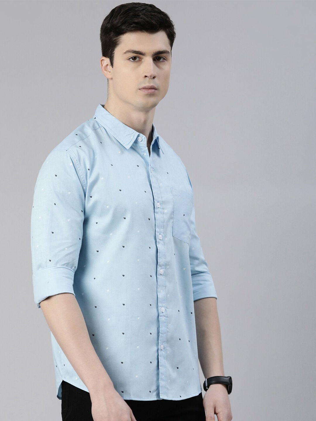 

Provogue Slim Fit Micro Ditsy Printed Opaque Cotton Casual Shirt, Blue