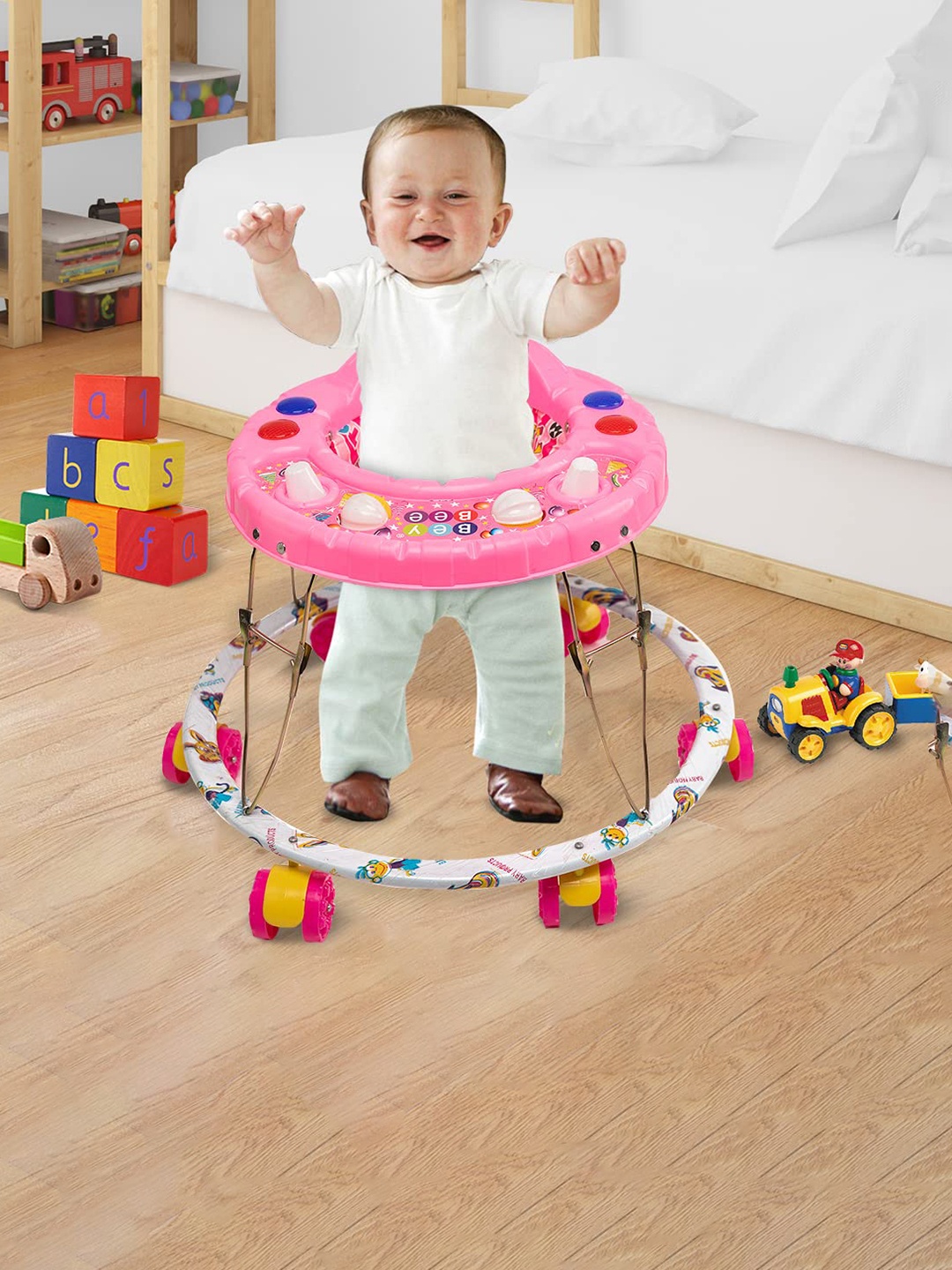 

BeyBee Infants Kids Foldable Musical Walker With Cushion Seat, Pink