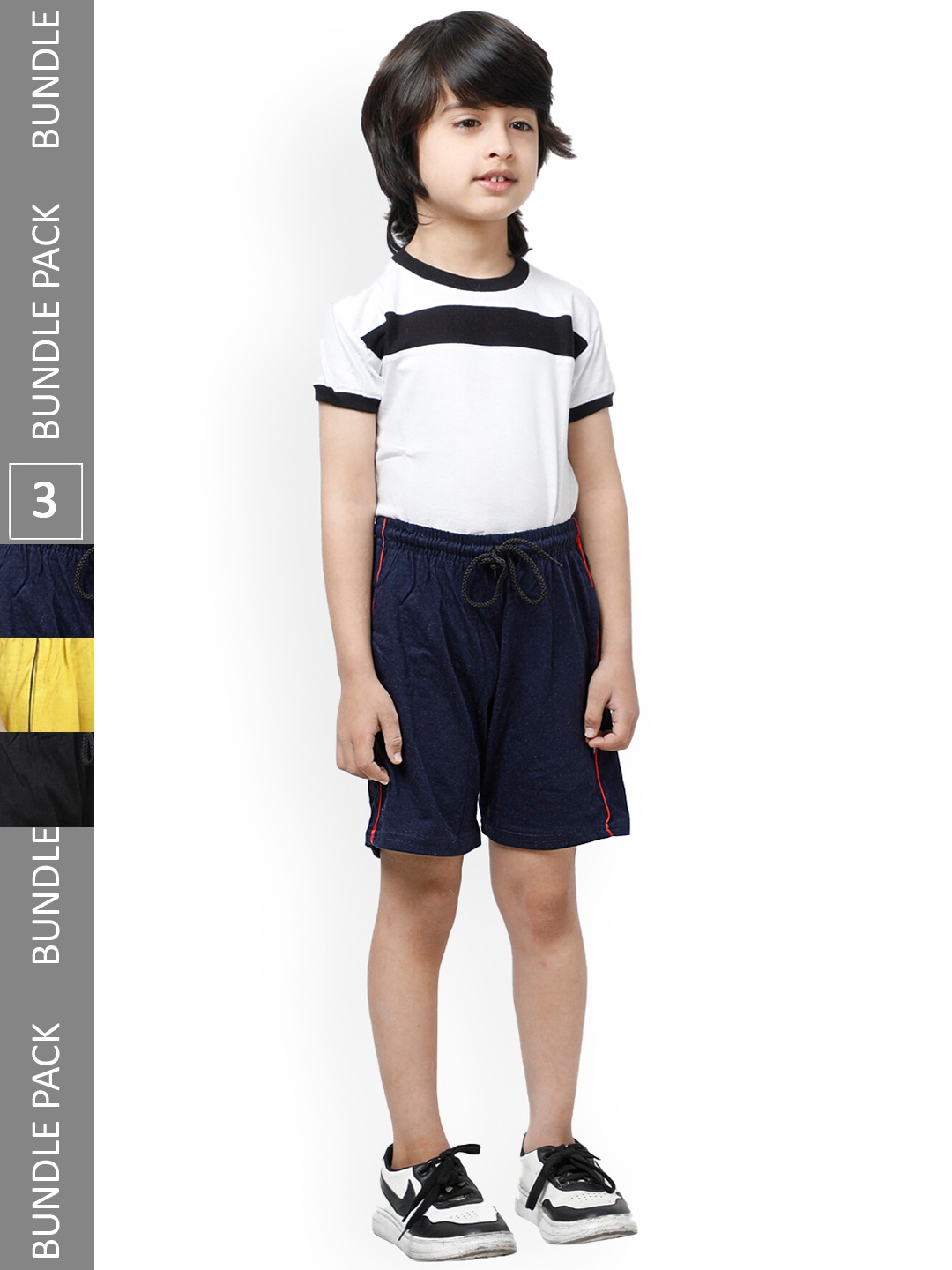 

IndiWeaves Boys Pack of 3 High-Rise Pure Cotton Shorts, Navy blue