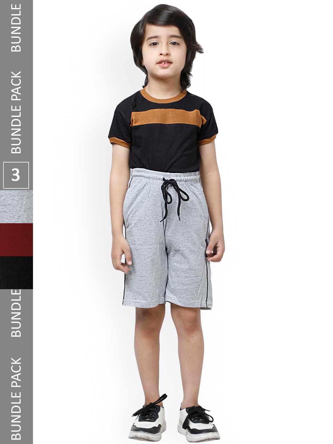 

IndiWeaves Boys Pack Of 3 High-Rise Pure Cotton Casual Shorts, Grey