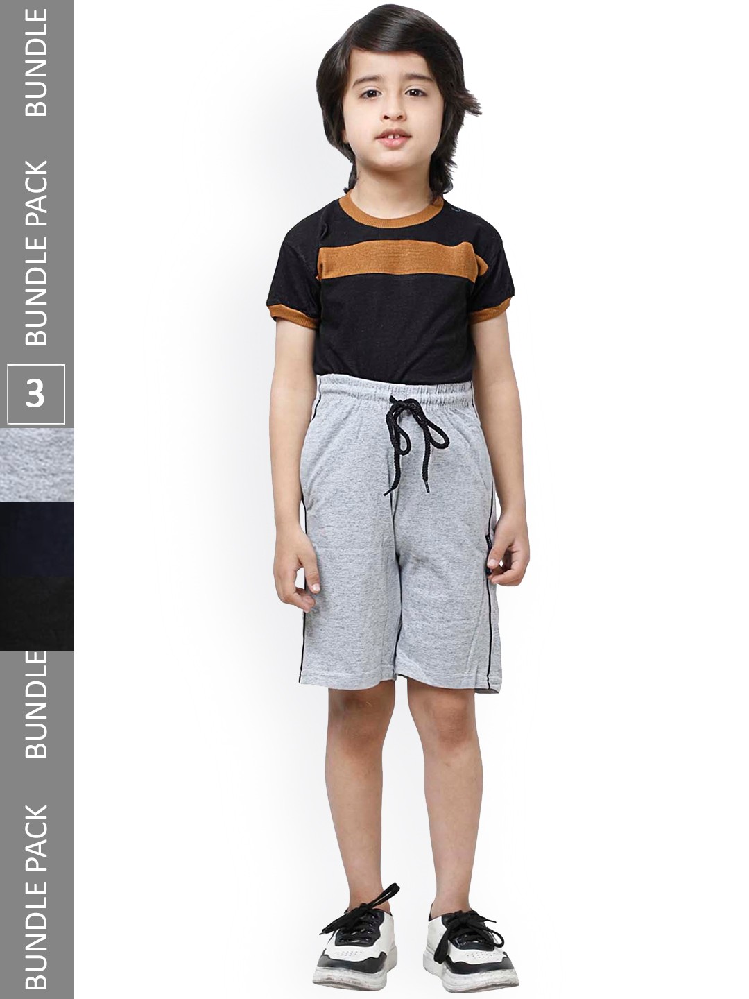 

IndiWeaves Boys Pack Of 3 High-Rise Bermuda Shorts, Grey