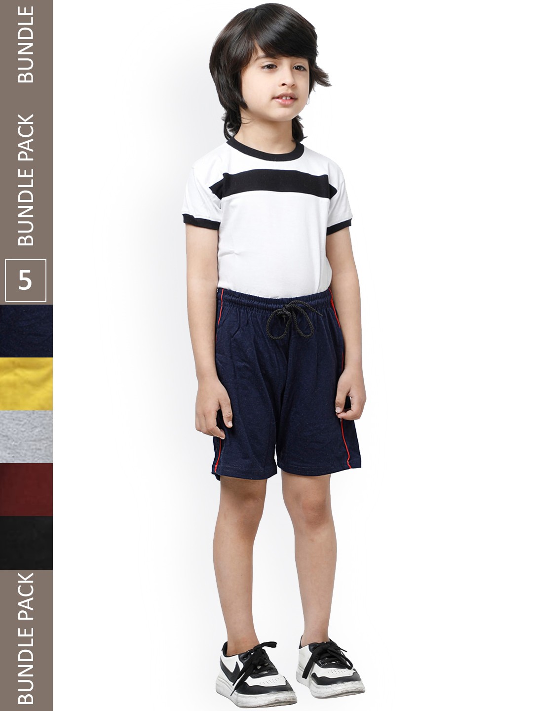 

IndiWeaves Boys Pack Of 5 High-Rise Pure Cotton Casual Shorts, Black