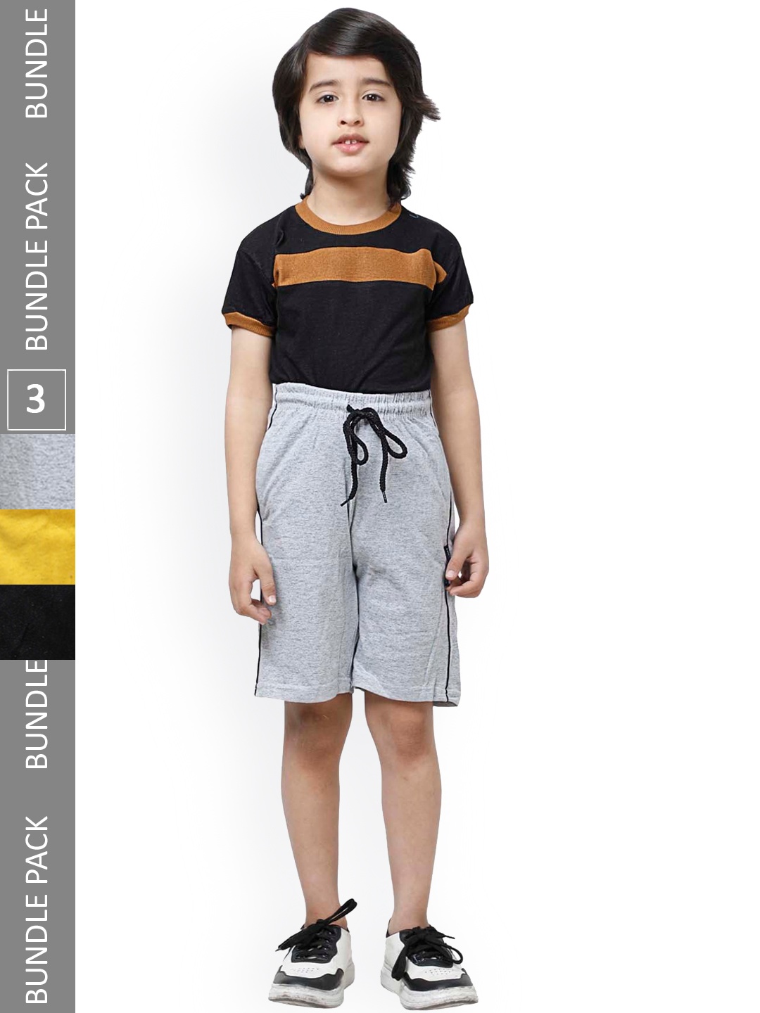 

IndiWeaves Boys Pack Of 3 High-Rise Pure Cotton Casual Shorts, Grey