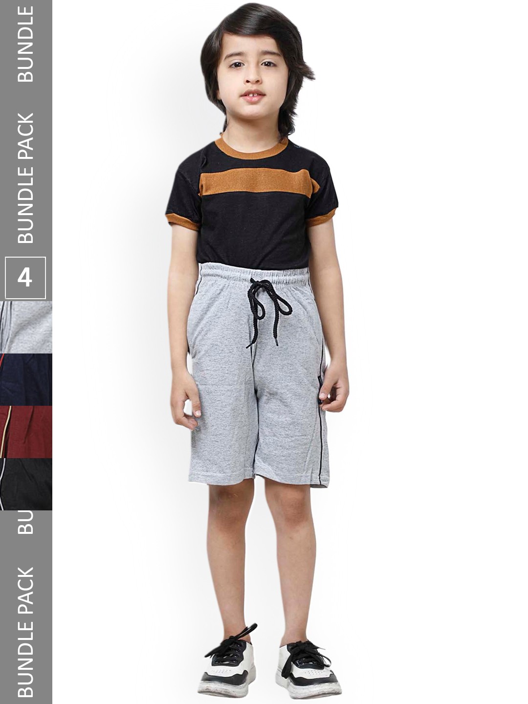 

IndiWeaves Boys Pack Of 4 Mid-Rise Pure Cotton Shorts, Grey