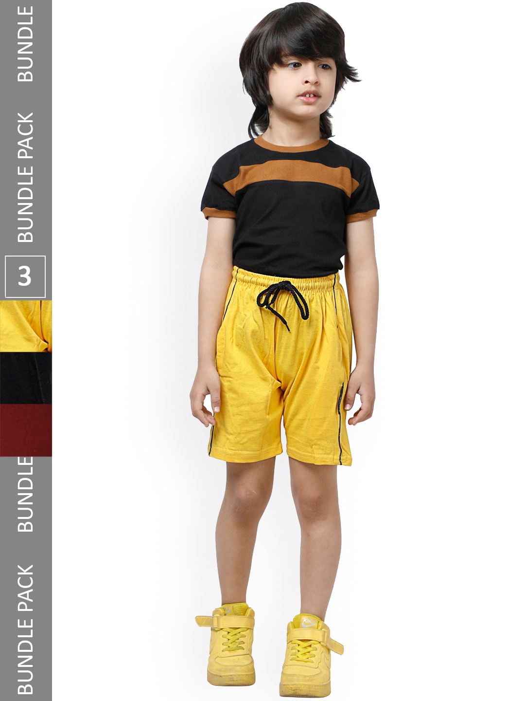 

IndiWeaves Boys Pack Of 3 High-Rise Pure Cotton Shorts, Yellow