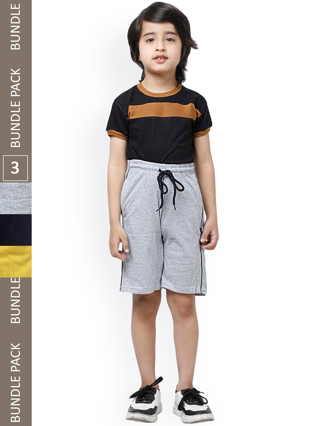 

IndiWeaves Boys Pack Of 3 Mid-Rise Pure Cotton Shorts, Grey