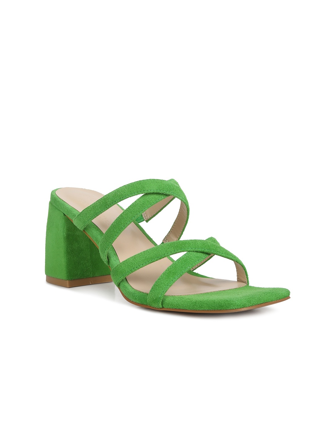 

RAG & CO Strappy Open Toe Suede Block Heels, Green