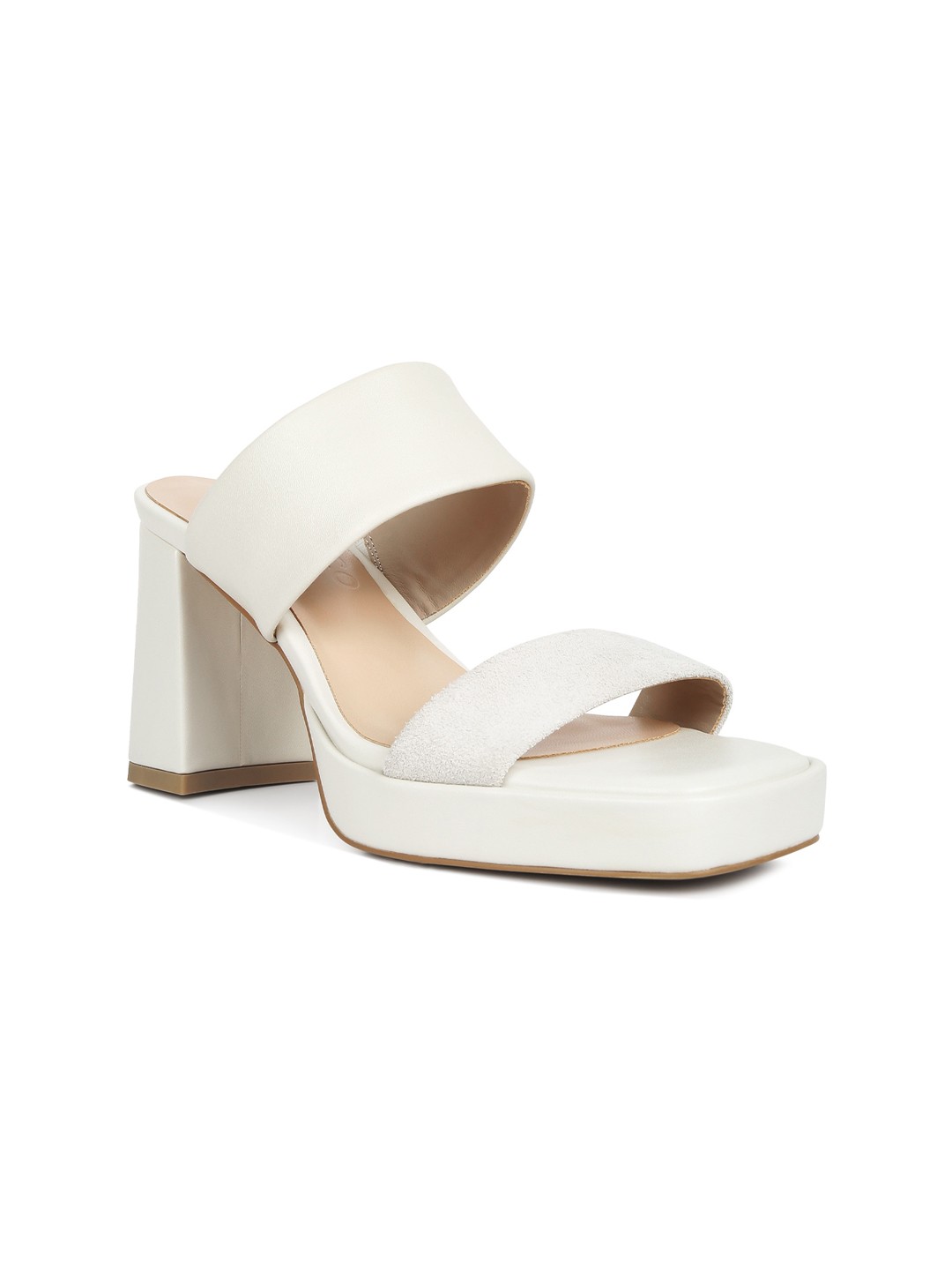 

RAG & CO Open Toe Leather Platform Heels, Off white