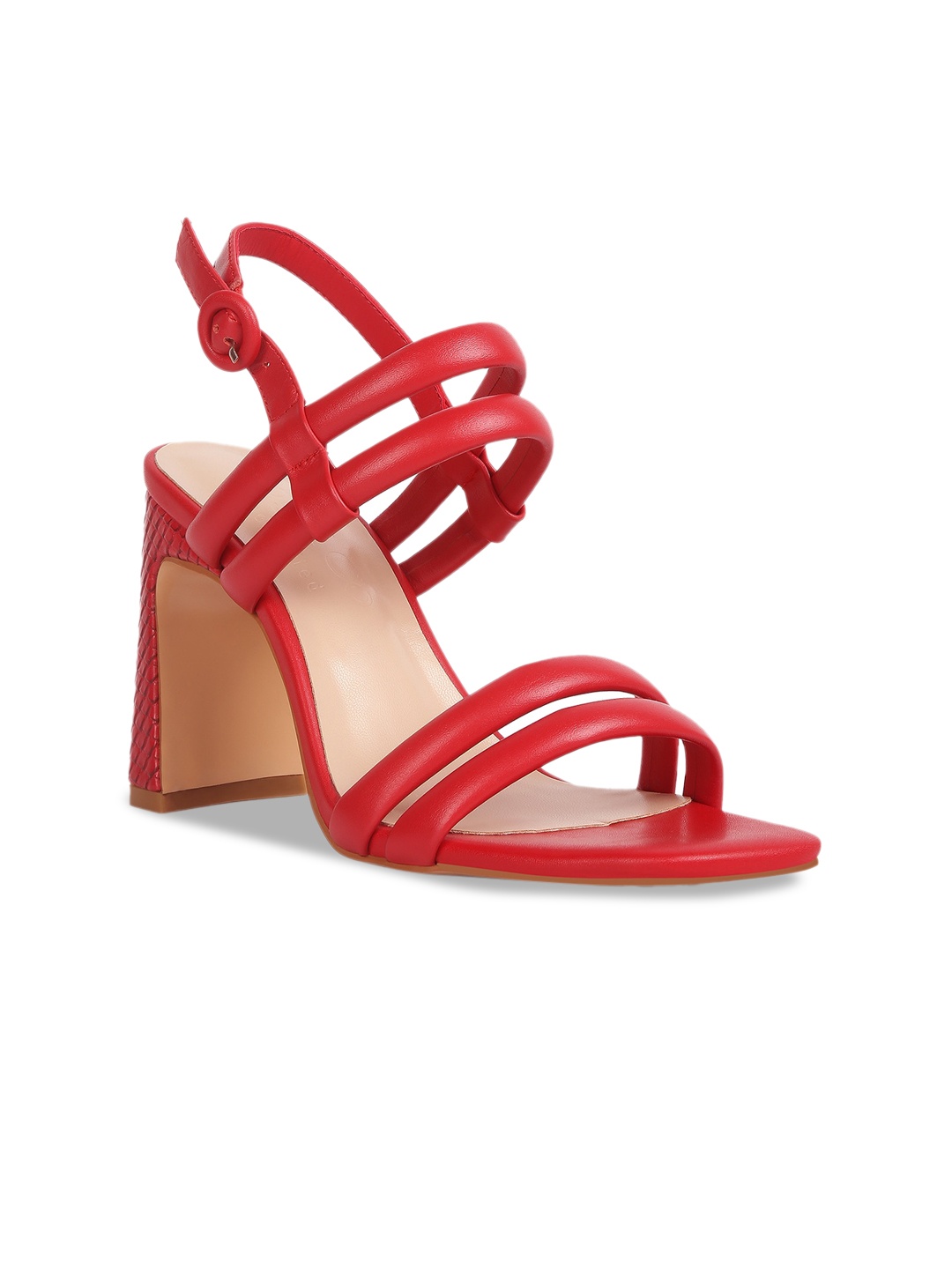 

RAG & CO Open Toe Leather Slim Heels With Backstrap, Red