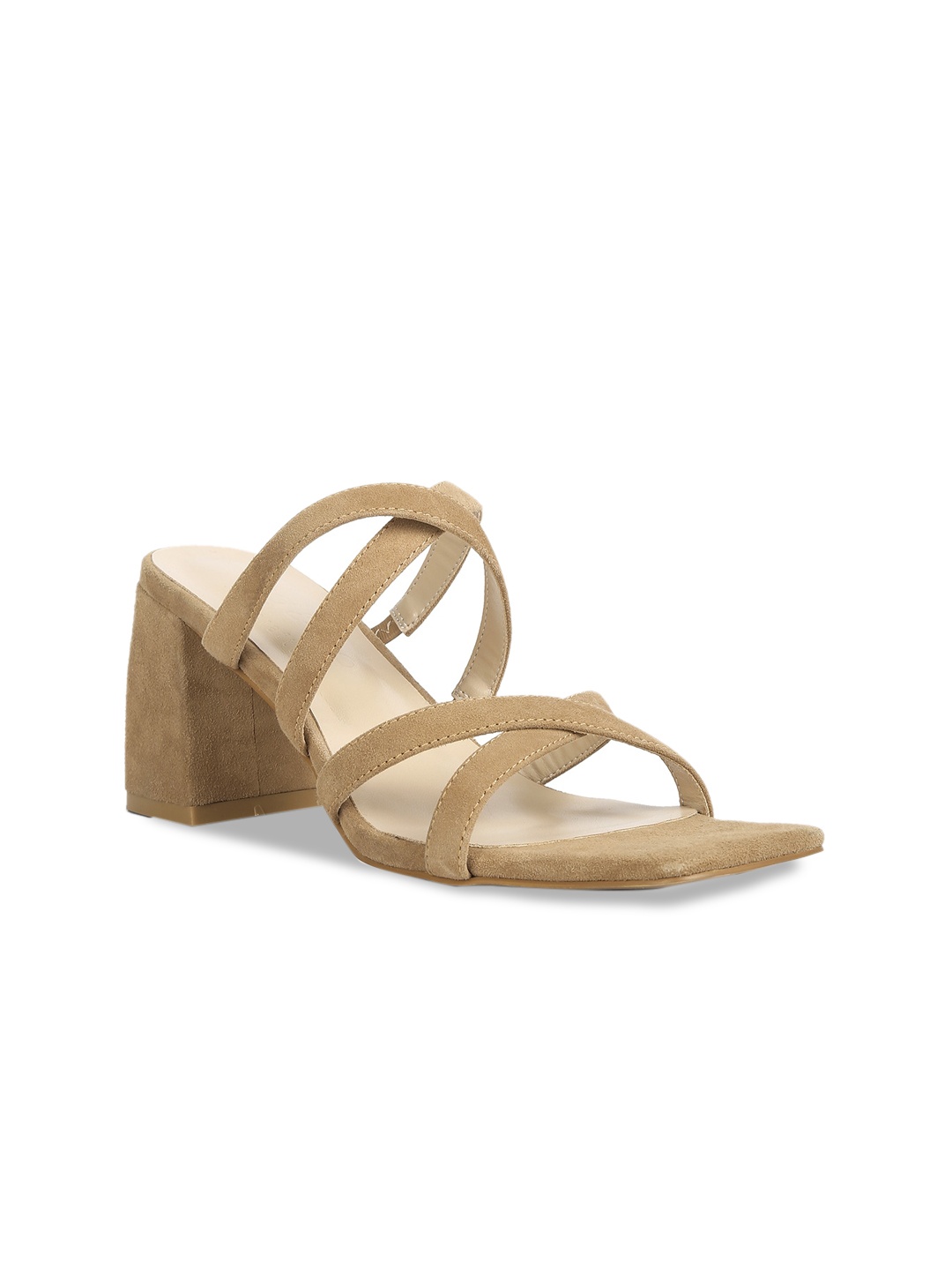 

RAG & CO Strappy Open Toe Suede Block Heels, Camel brown