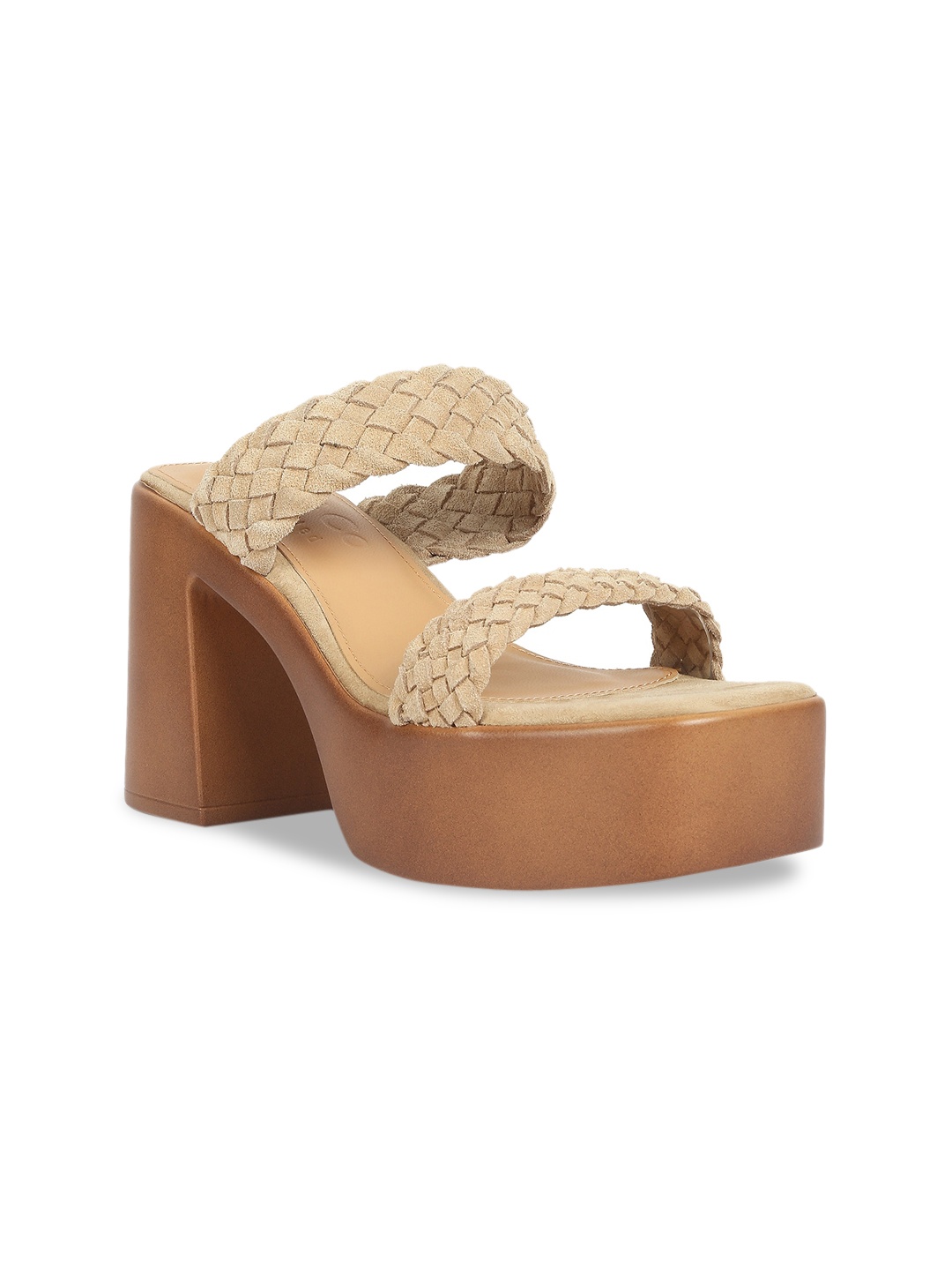 

RAG & CO Open Toe Suede Braided Detail Platform Heels, Beige