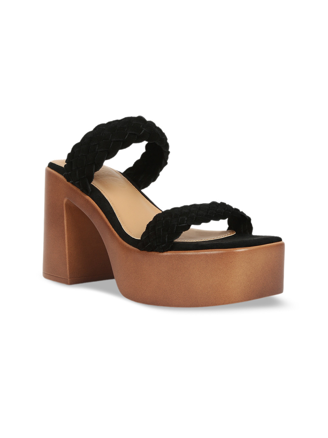 

RAG & CO Open Toe Suede Braided Detail Platform Heels, Black