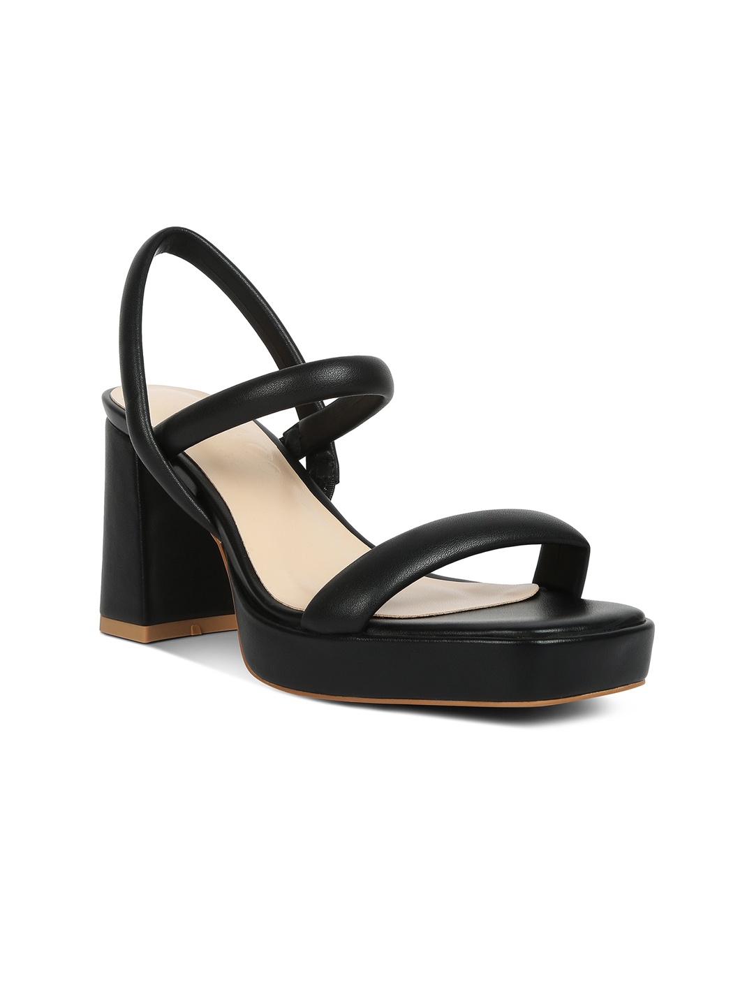 

RAG & CO Open Toe Block Heels With Backstrap, Black