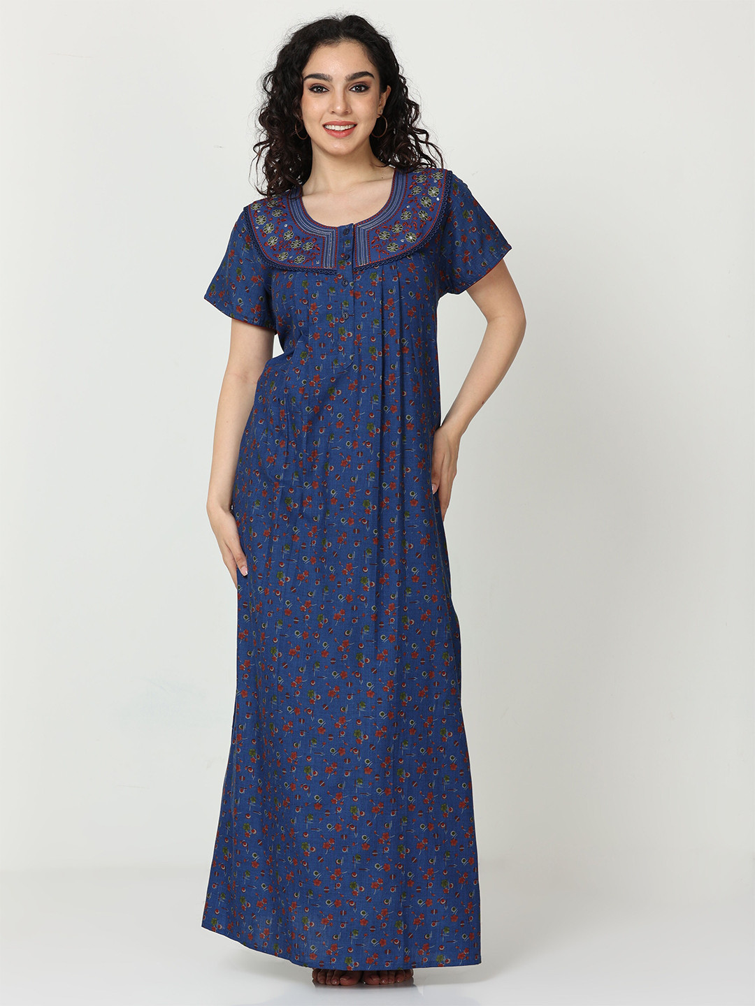 

9shines Label Floral Printed Maxi Nightdress, Blue