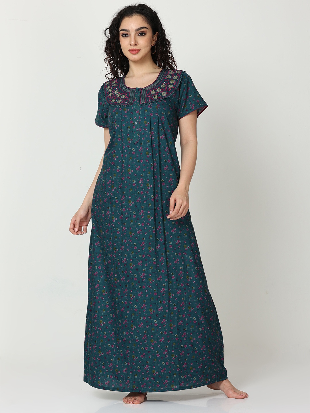 

9shines Label Floral Printed Maxi Nightdress, Green