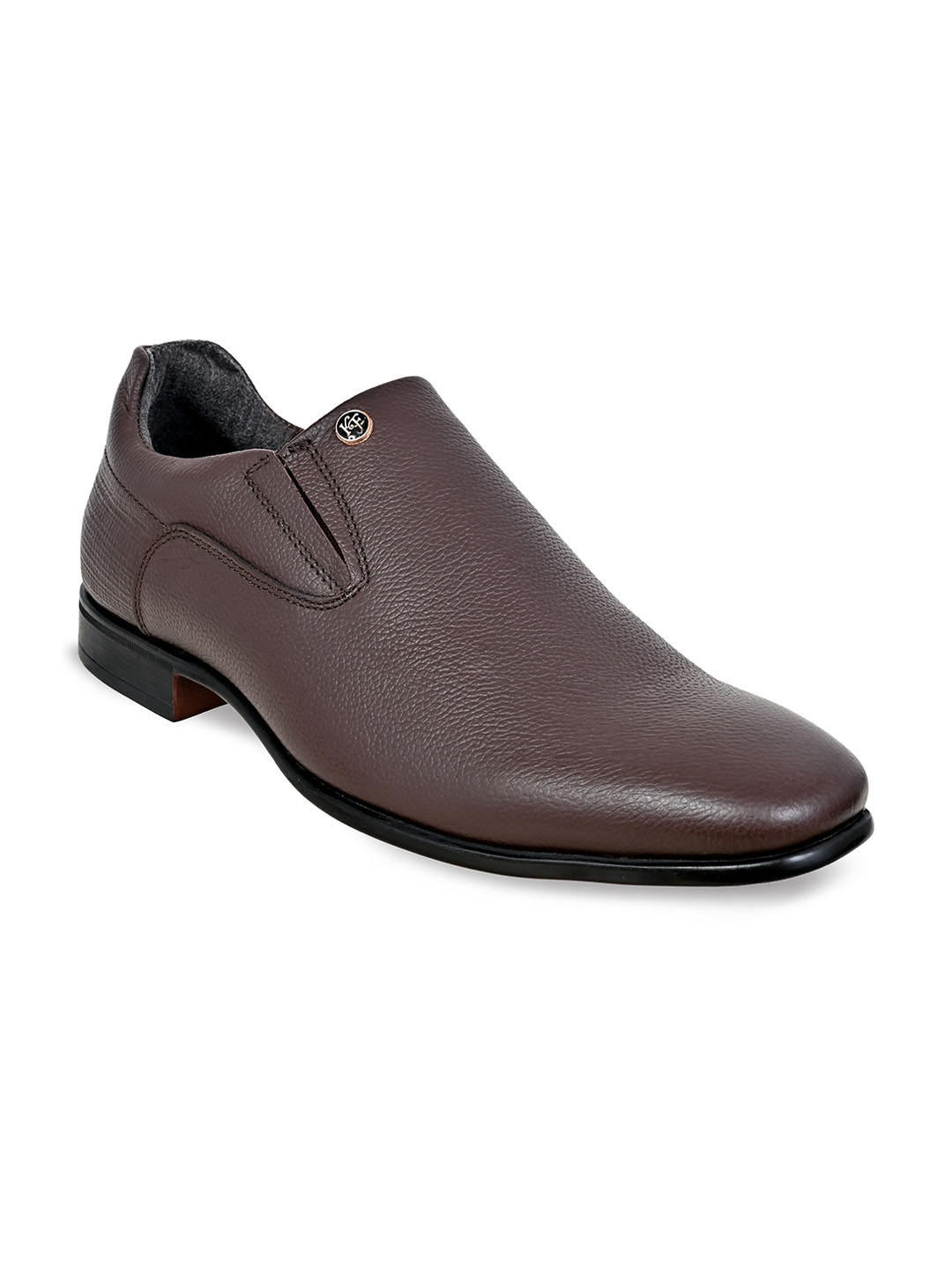 

KICKSFIRE Men Textured Leather Formal Slip-On Shoes, Brown