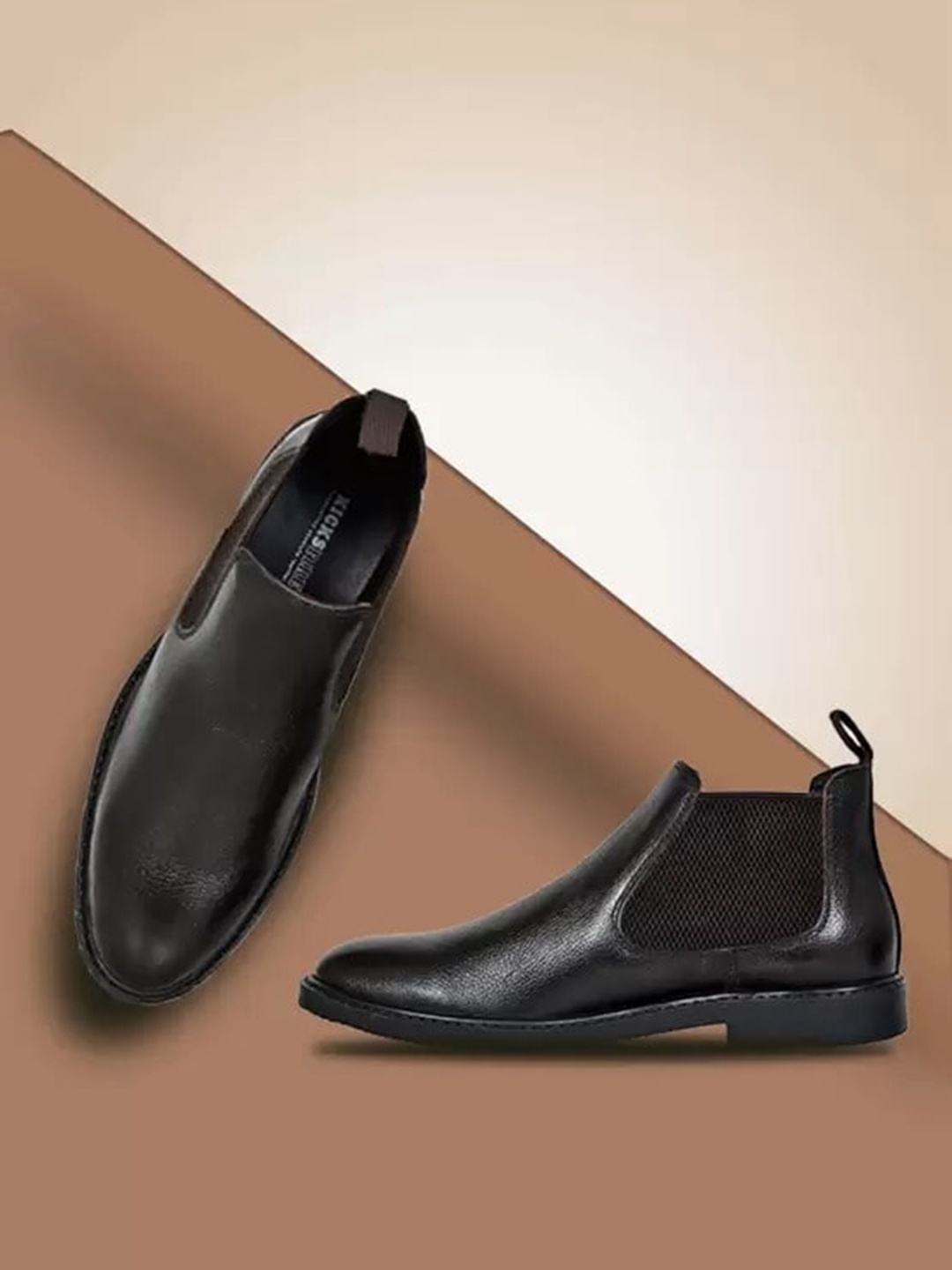 

KICKSFIRE Men Block-Heeled Genuine Leather Chelsea Boots, Coffee brown