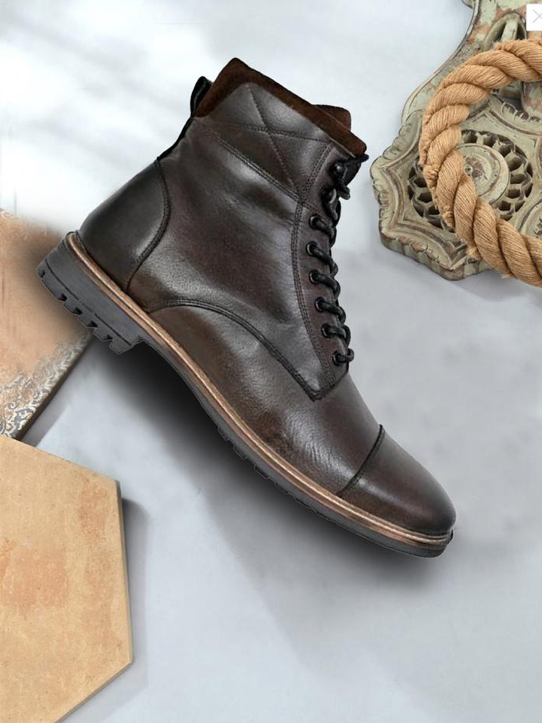 

KICKSFIRE Men Mid Top Block-Heel Genuine Leather Regular Boots, Brown