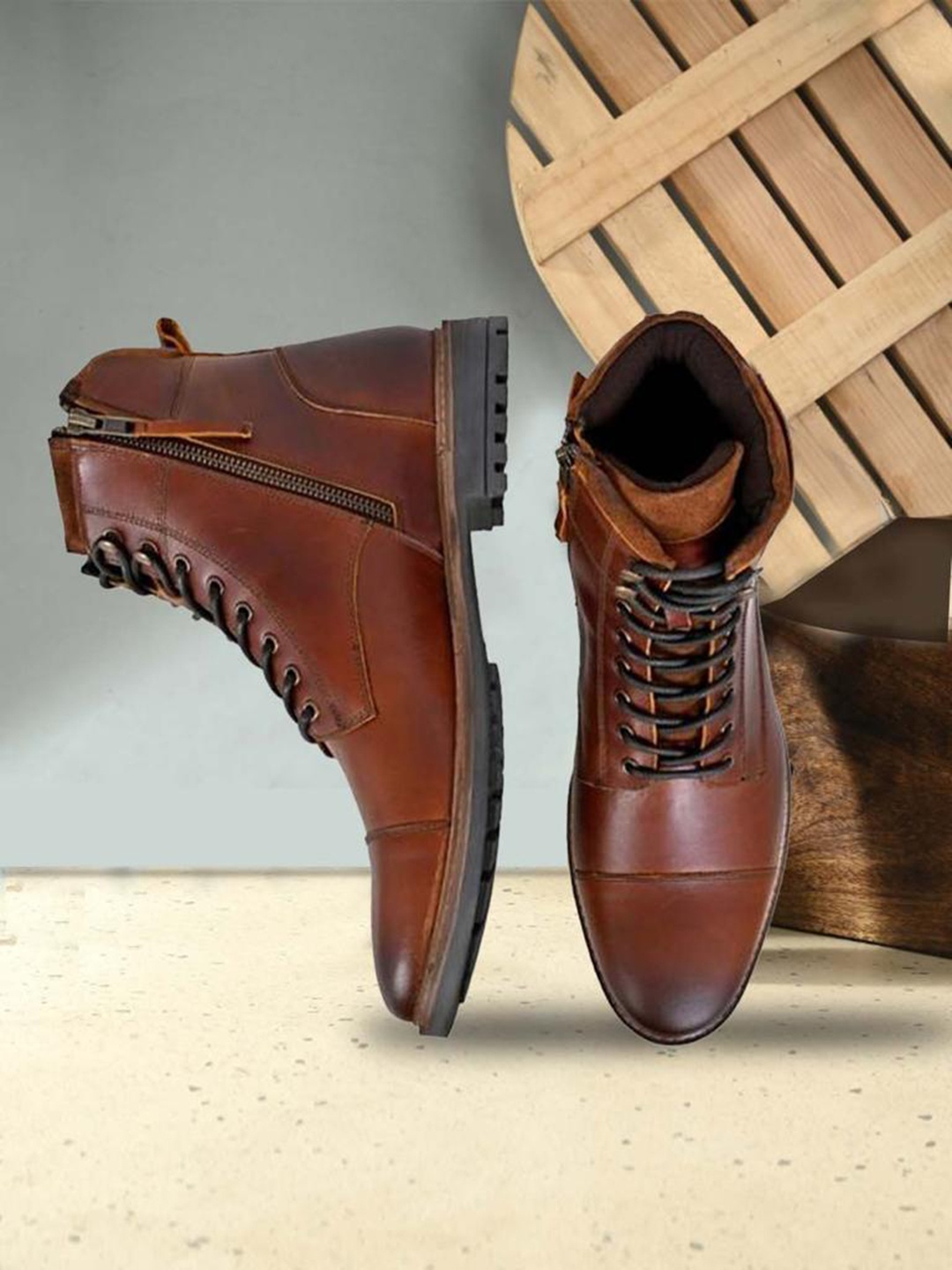 

KICKSFIRE Men Textured Heeled Genuine Leather Regular Boots, Brown