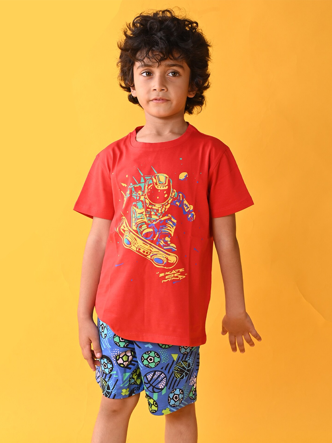 

Anthrilo Boys Printed Pure Cotton T-shirt with Shorts, Red