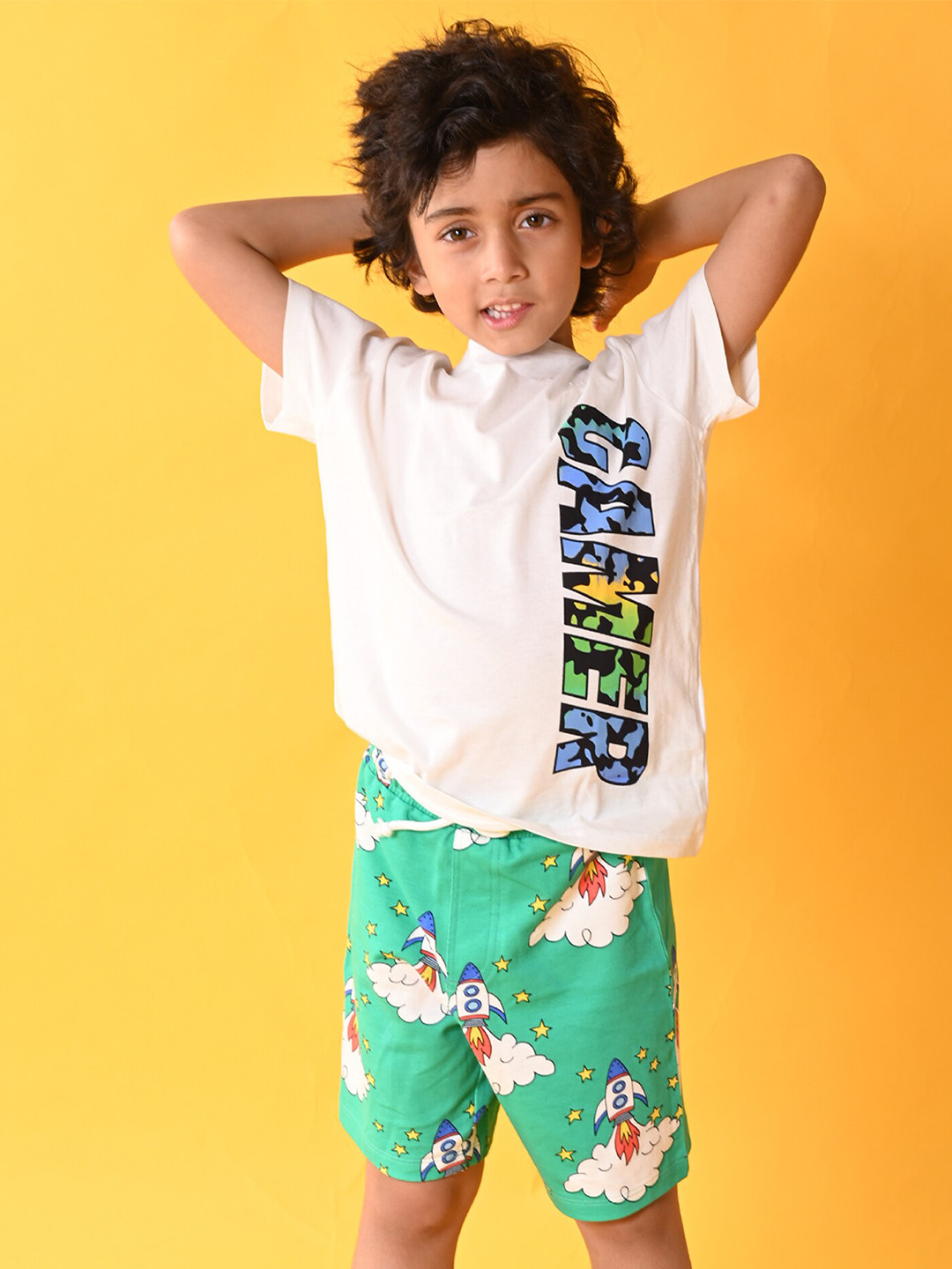 

Anthrilo Boys Printed T-shirt with Shorts, White