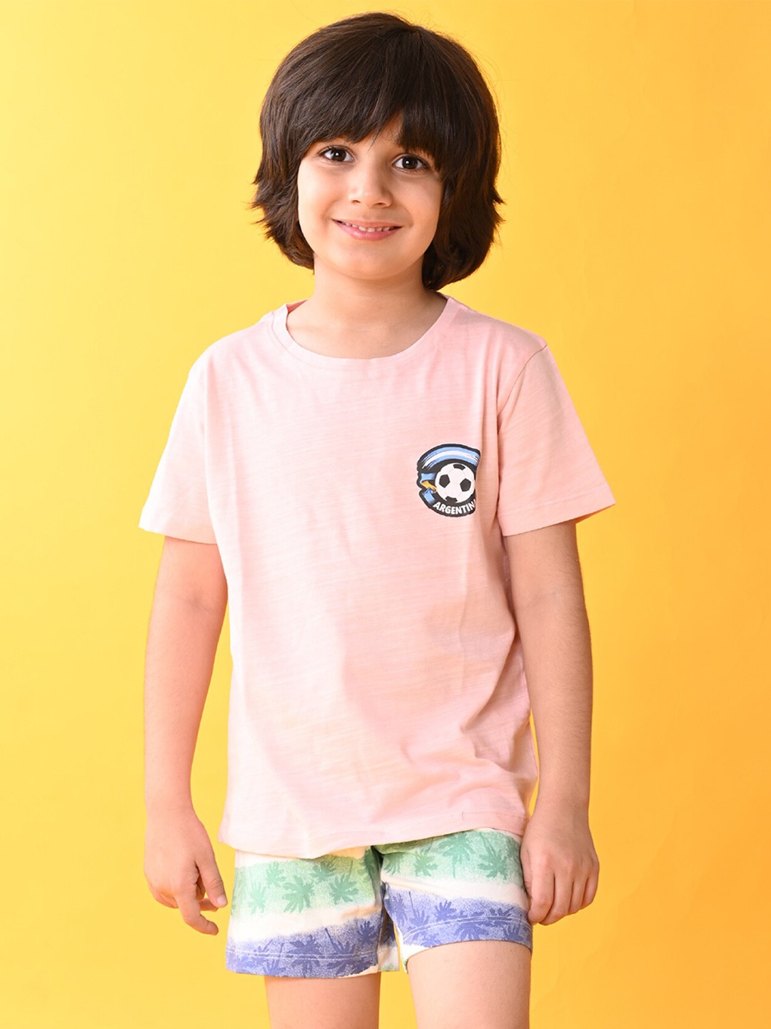 

Anthrilo Boys Printed T-shirt with Shorts, Peach