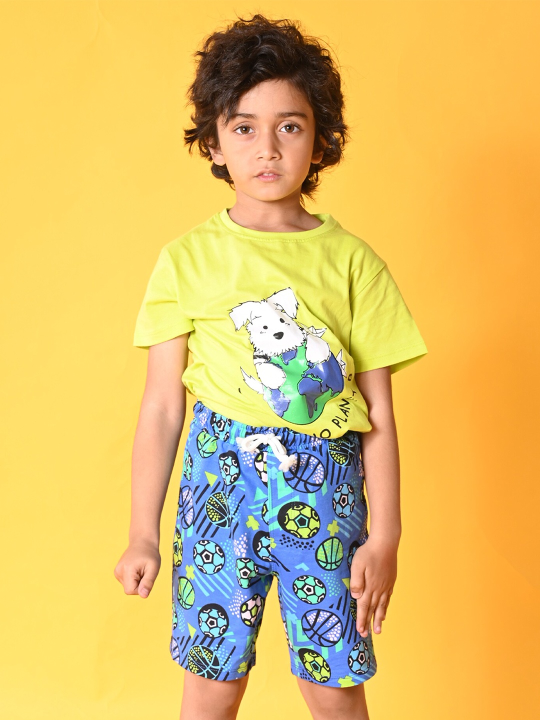 

Anthrilo Boys Printed T-shirt with Shorts, Lime green