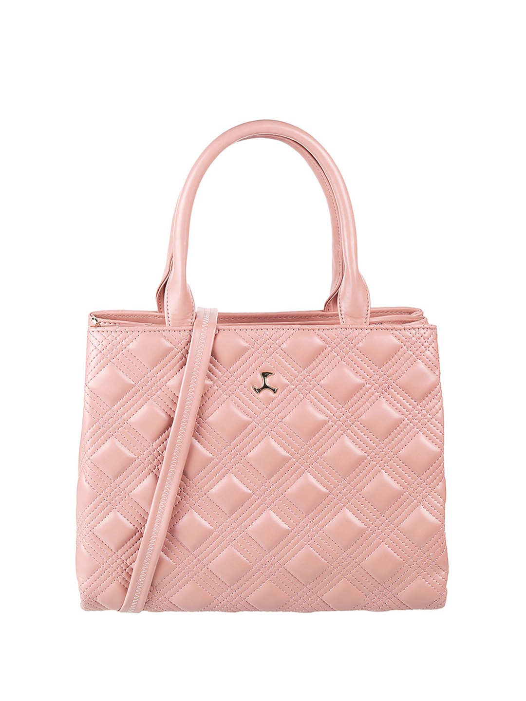 

Mochi Textured Structured Handheld Bag with Quilted, Peach