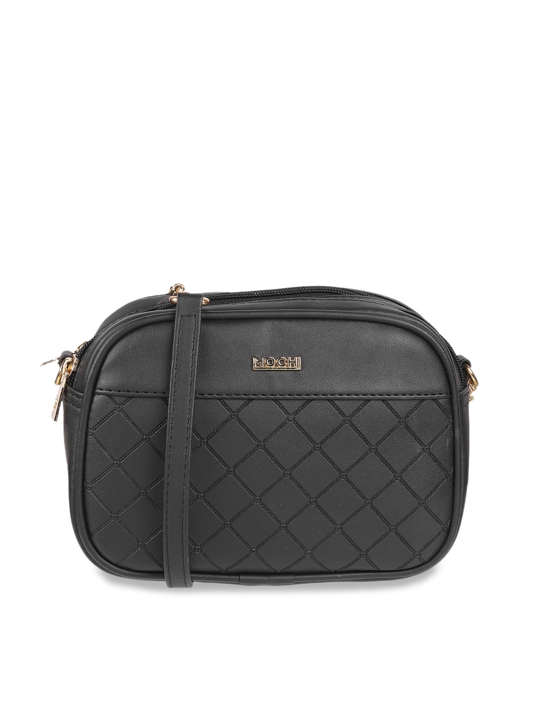 

Mochi Textured Structured Sling Bag with Quilted, Black