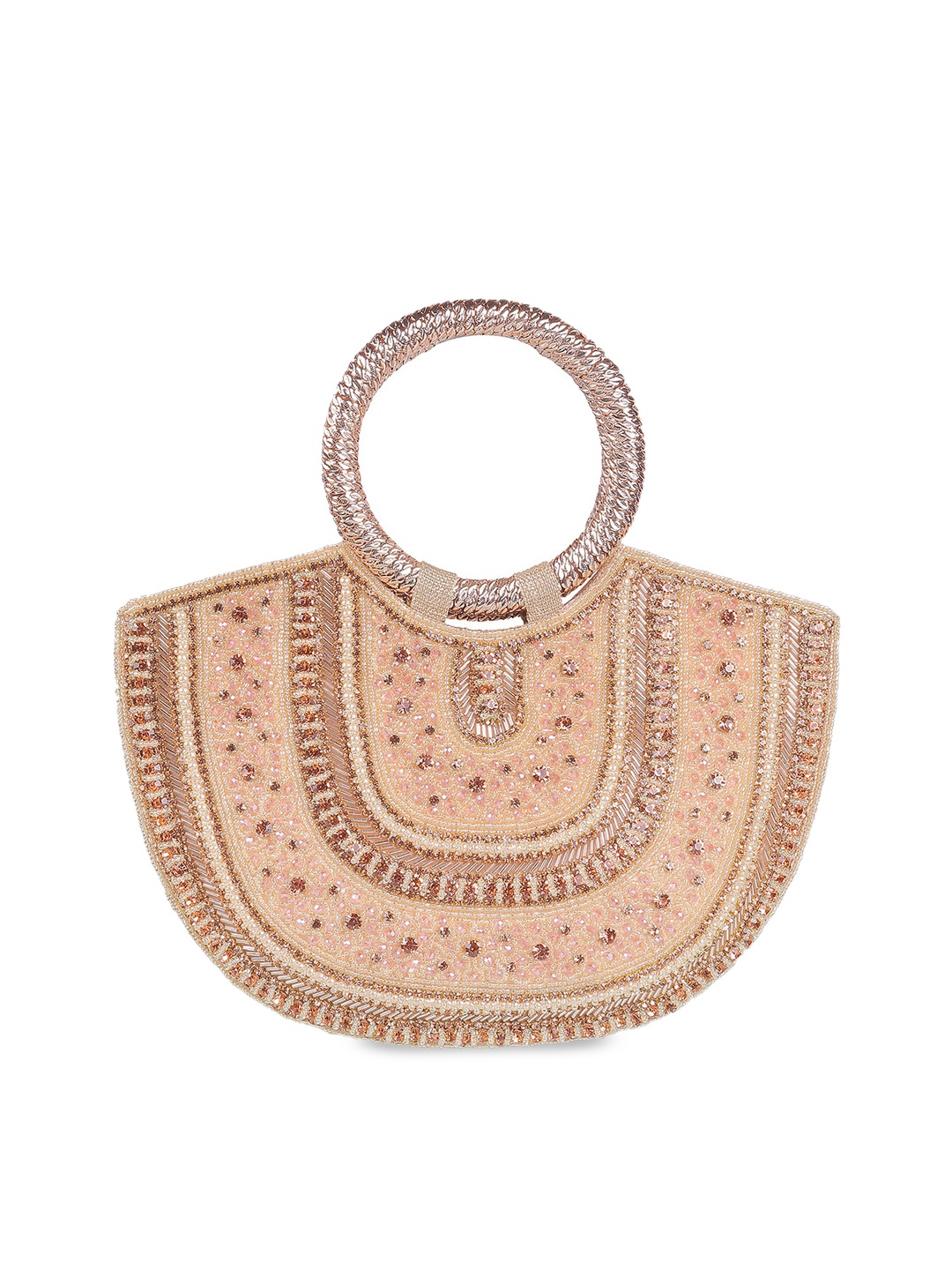 

Mochi Beads & Stones Embellished Clutches With Wrist Loop, Pink