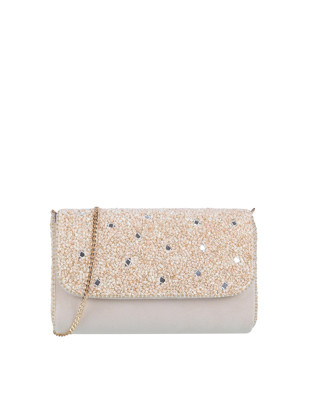 

Mochi Embellished Box Clutch, Beige