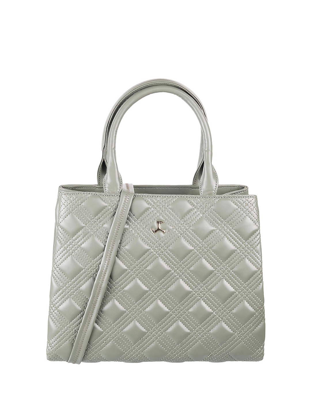 

Mochi Green Textured Structured Handheld Bag with Quilted, Grey