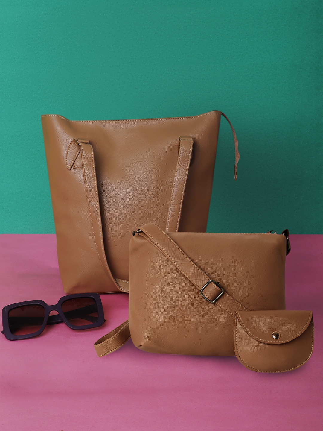 

The Mini NEEDLE Set Of 3 PU Structured Handbags, Cream