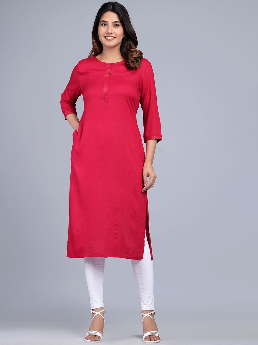 

The Kurta Express Thread Work Straight Kurta, Red