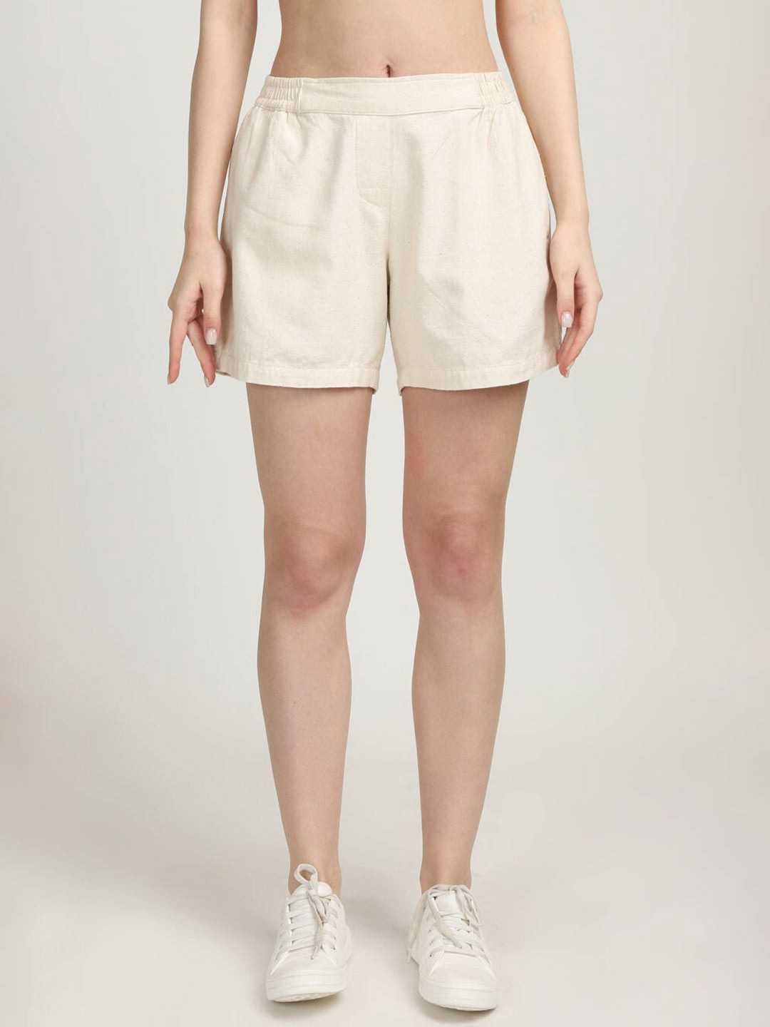 

Proyog Women Mid-Rise Pure Linen Shorts, Off white