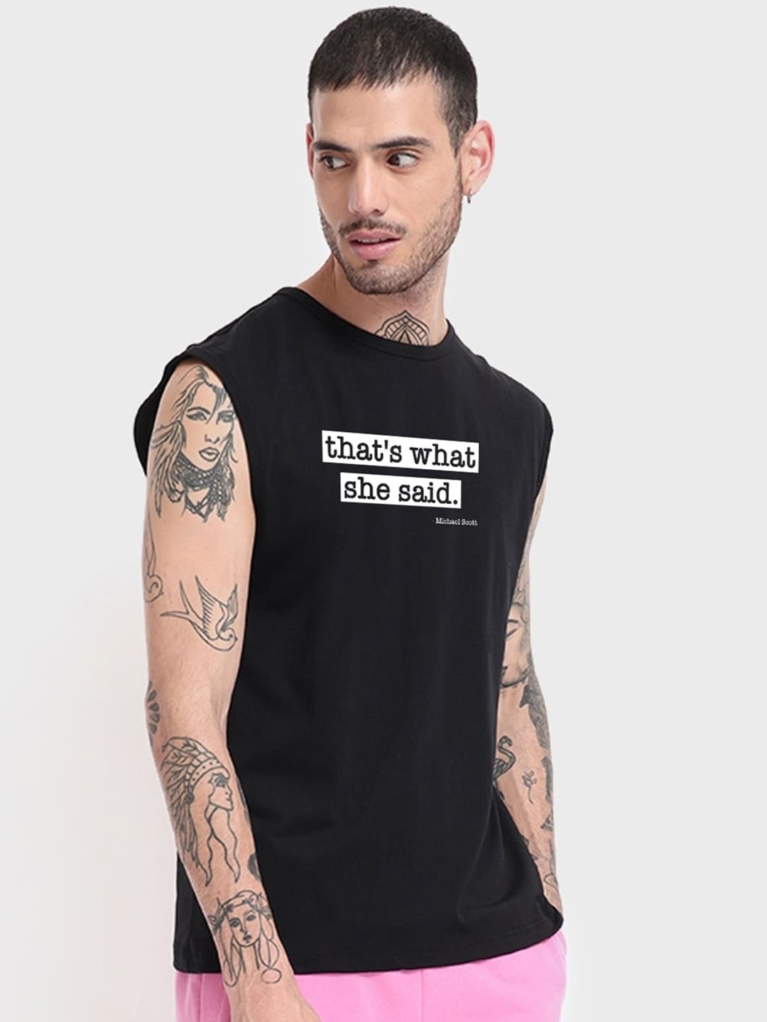 

Bewakoof Typography Printed Pure Cotton Gym Vests, Black