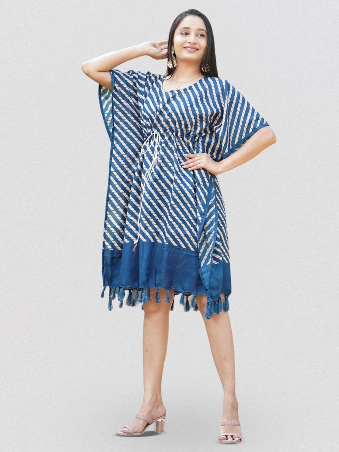 

Kesarya Striped Kaftan Cotton Dress, Blue