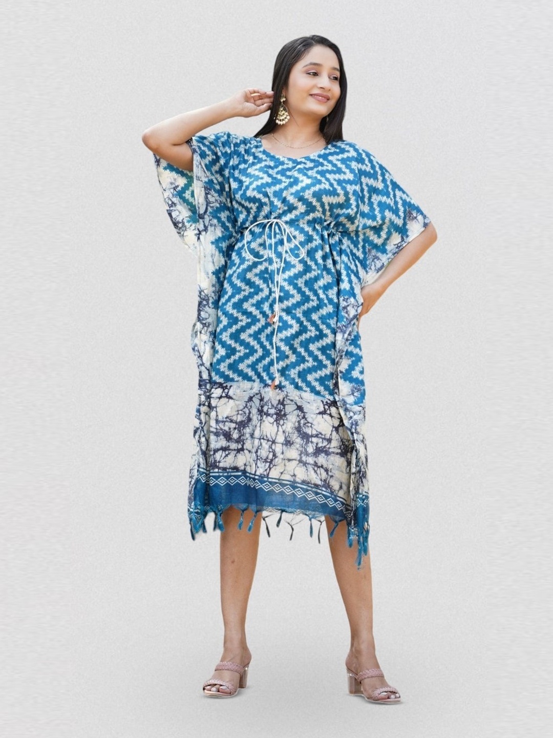 

Kesarya Chevron Printed Cotton Kaftan Dress, Blue