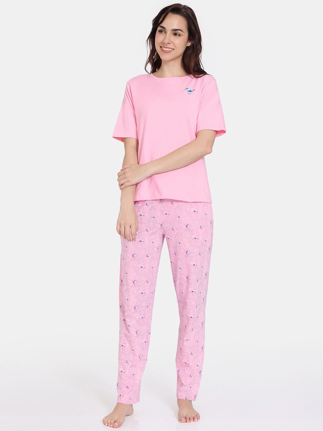 

Zivame Conversational Printed Pure Cotton Night Suit, Pink