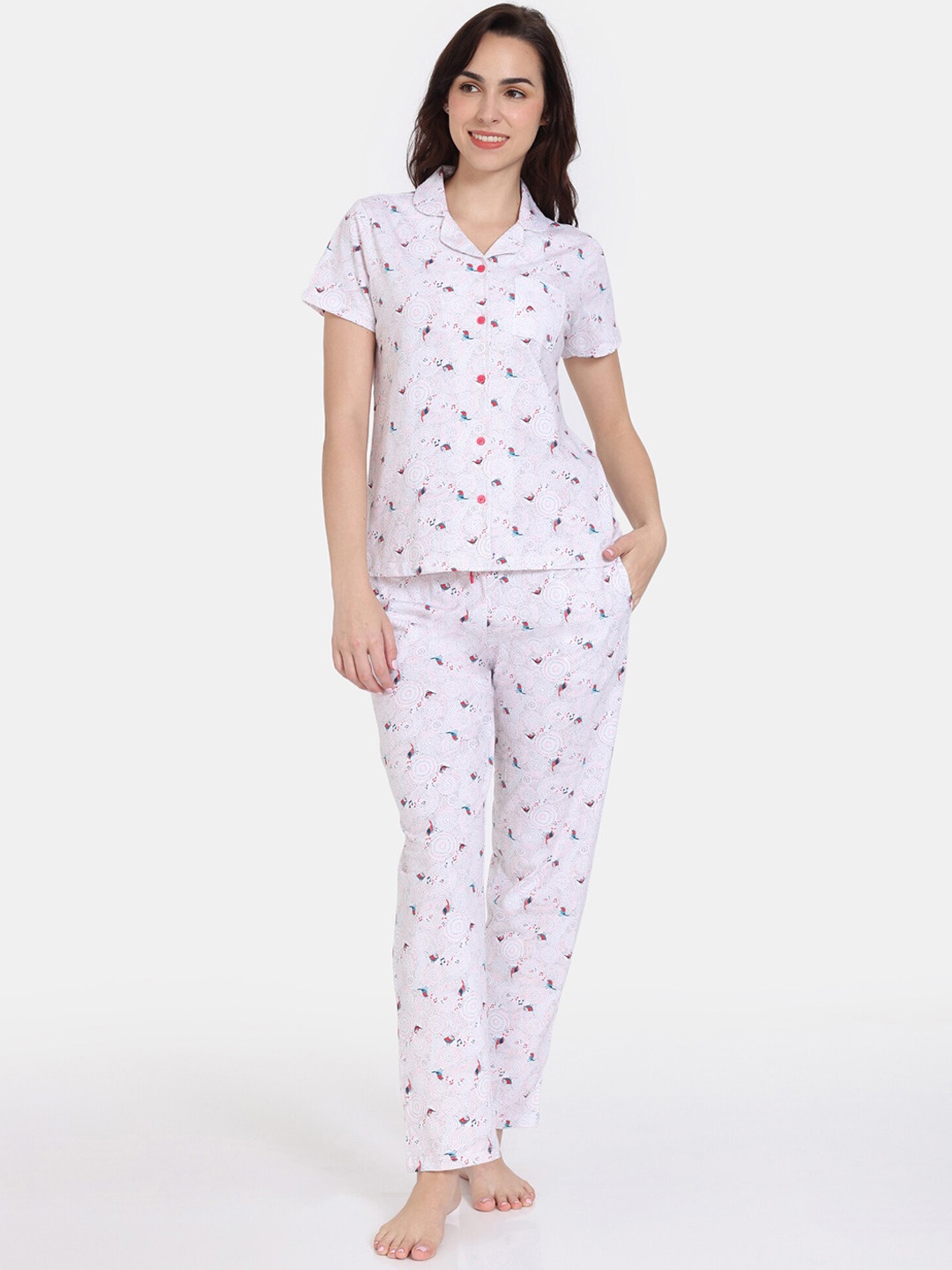 

Zivame Conversational Printed Pure Cotton Night Suit, White
