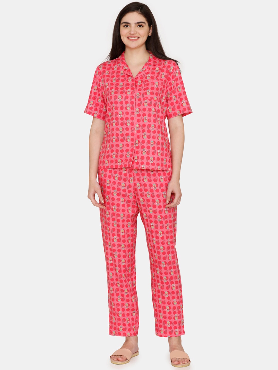 

Zivame Conversational Printed Night Suit, Pink
