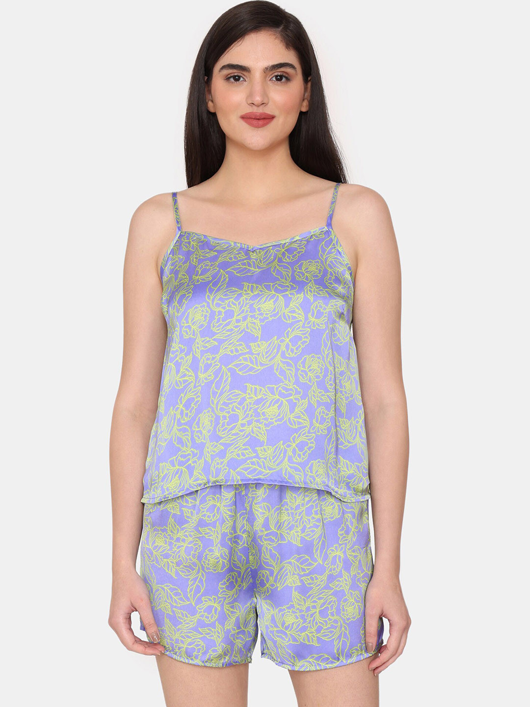 

Zivame Floral Printed Night Suit, Purple
