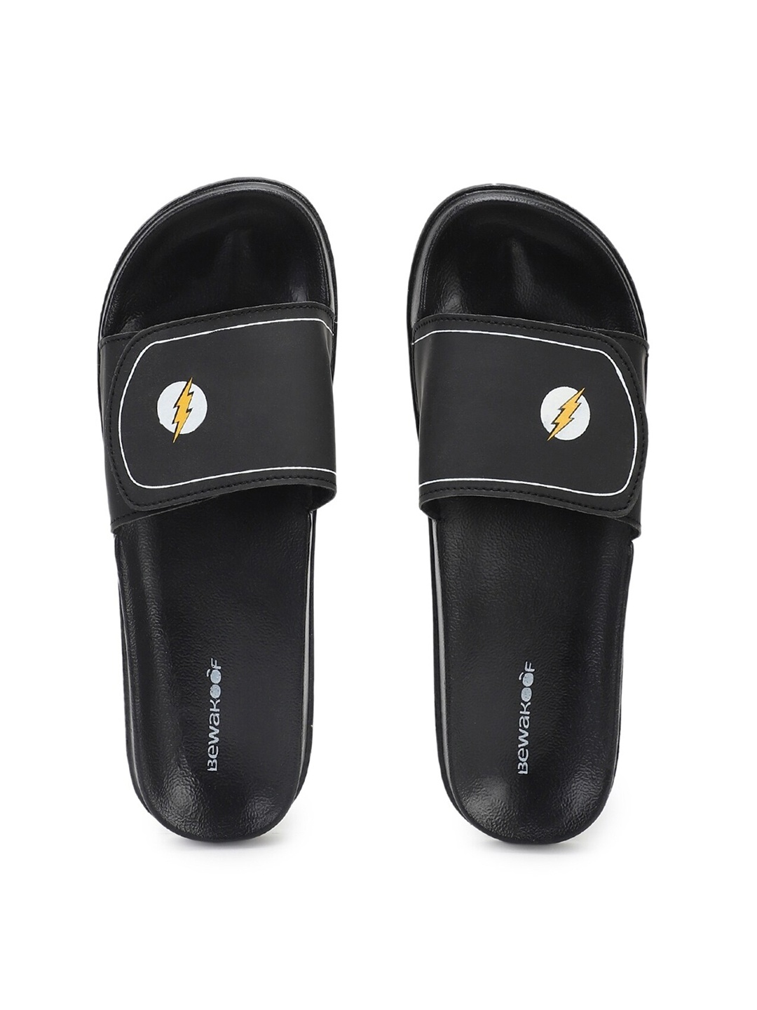 

Bewakoof Men Black Printed Rubber Sliders