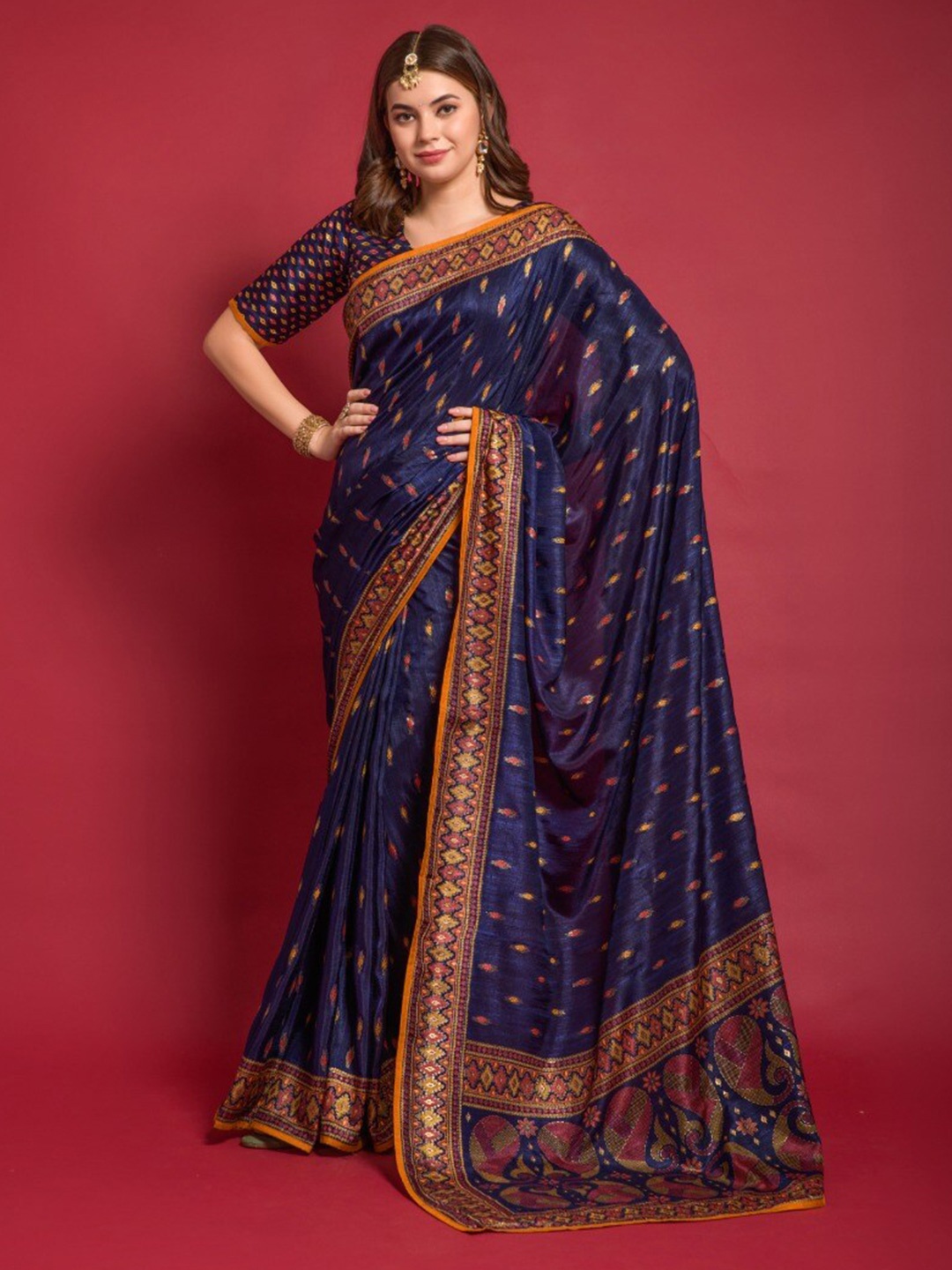 

VEERAX Ethnic Printed Pure Georgette Saree, Navy blue