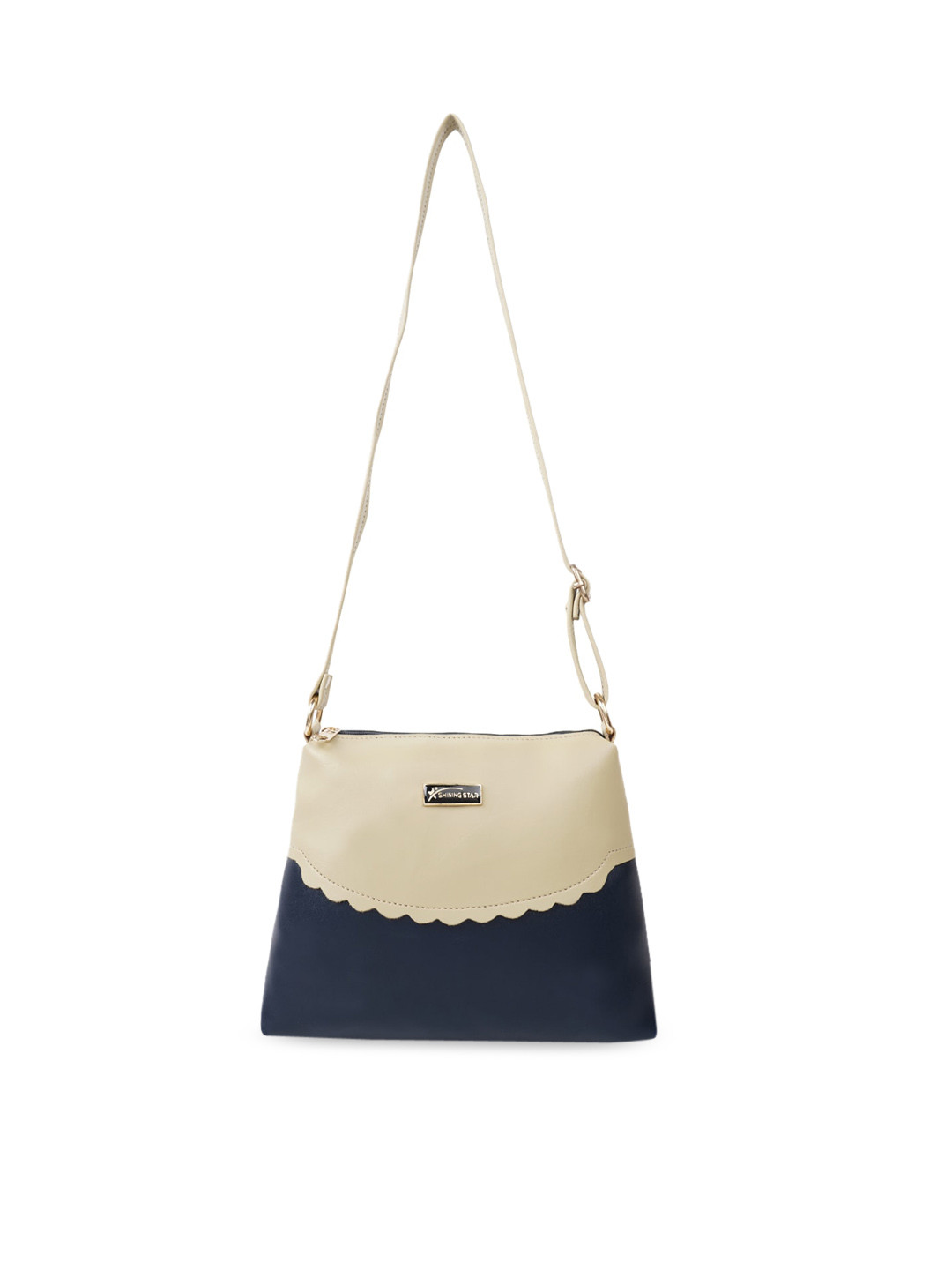 

SHINING STAR Colourblocked PU Structured Sling Bag, Navy blue